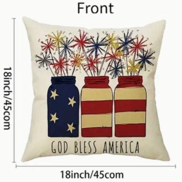 NEW LOVE AMERICANA SUNFLOWER AMERICAN FLAG FARMHOUSE LINEN PILLOW COVER 18" - Picture 4 of 6
